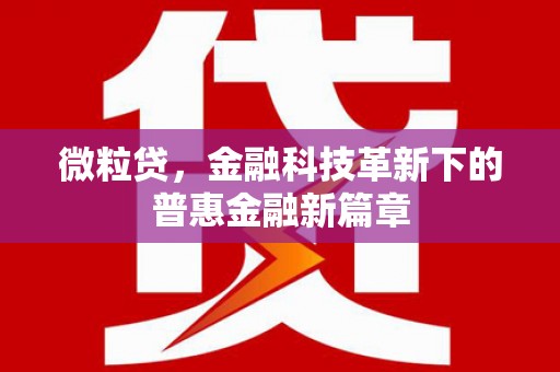 三重微粒贷，金融科技革新下的普惠金融新篇章